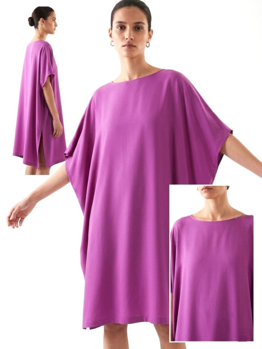 COS Mulberry Silk & Cotton Mixed Fluid Drape Cap Sleeve Tunic Mini Dress Purple